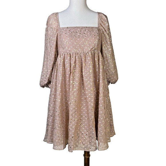 Storia Dresses & Skirts - Storia Anthropologie Womens Dress Sz S Metallic Babydoll Mini Puff Sleeve